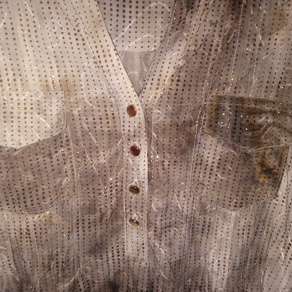 3/$10 New Directions Petite Top PXL V Neck Popover Studded Roll tab  blouse - Picture 6 of 7